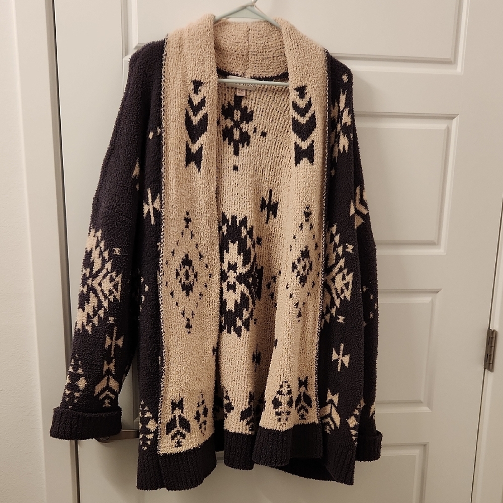Knox Rose Cozy Black and Cream Knit Cardigan